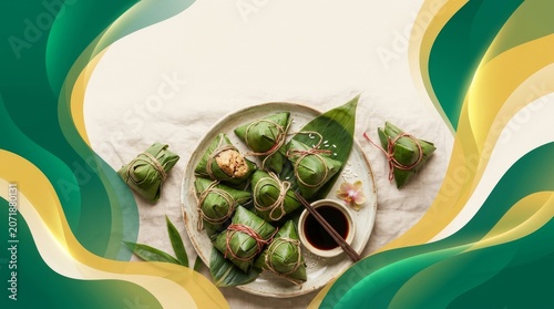 Traditional Asian Zongzi dumplings are beautifully arranged on a rustic cloth background, a culinary delight.