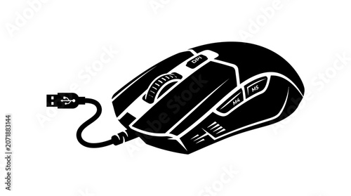 Black computer mouse with cord.