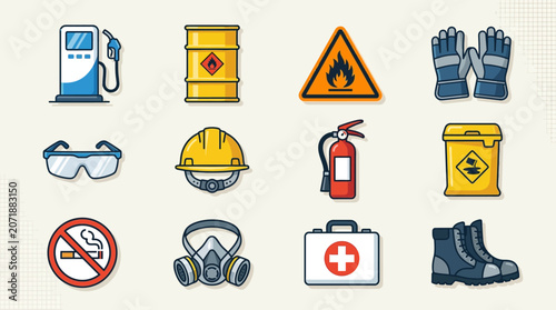 Safety equipment and protective gear icons.