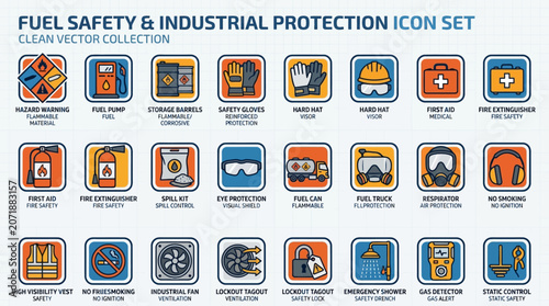 Fuel Safety Industrial Protection Icons.