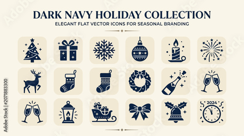 Navy Blue Christmas Icon Set Collection.
