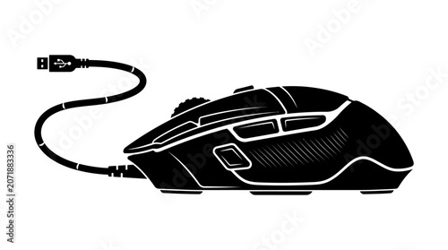 Black computer mouse with cord.