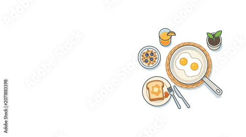 Top View Flat Illustration of a Delicious Balanced Breakfast Set