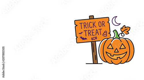 Trick or Treat Halloween Wooden Sign and Jack-o-lantern