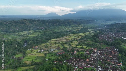 Aerial View of Sidemen Valley and Rice Terraces in Bali, Indonesia