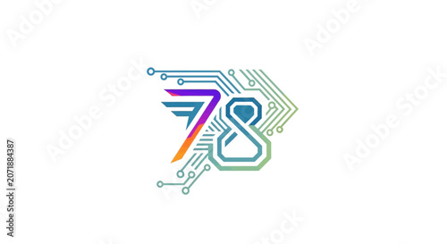 A stylized logo with circuit board design.