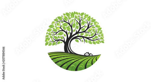 Tree on green field illustration.