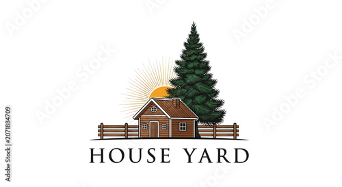 House Yard Logo with Tree Illustration.