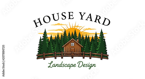 House Yard Landscape Design Logo.