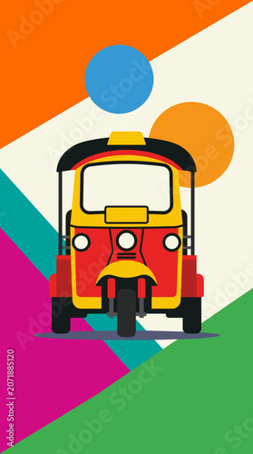 Colorful Auto Rickshaw Vehicle Illustration.