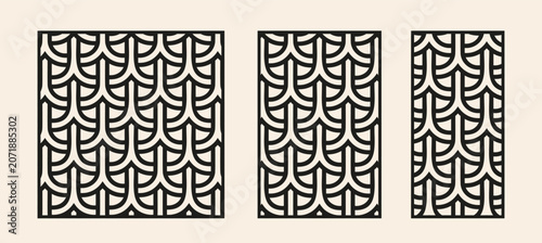 Geometric arch patterns for laser cutting. Aspect ratio 1:2, 2:3. Art Deco style vector panels for CNC router, decorative interior screens, room dividers and Jali design