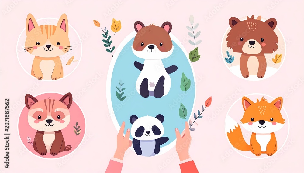 Fototapeta premium Cute cartoon animals for kids illustration.