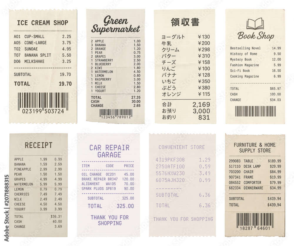 Fototapeta premium PNG Various printed receipts collection on transparent background