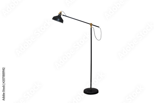 фотографія black adjustable floor lamp isolated on white background