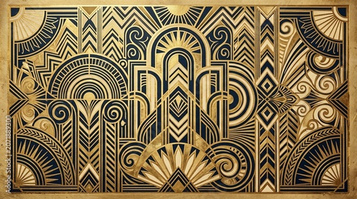 Golden Art Deco Pattern with Black Accents