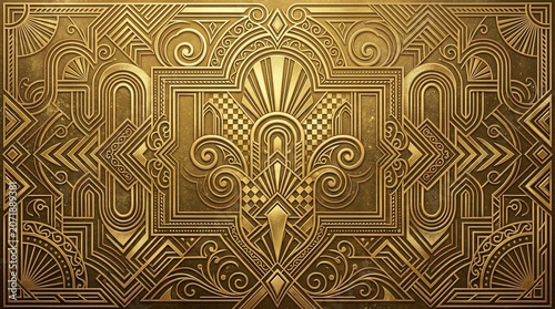 Golden Art Deco Pattern Background with Ornate Geometric Shapes