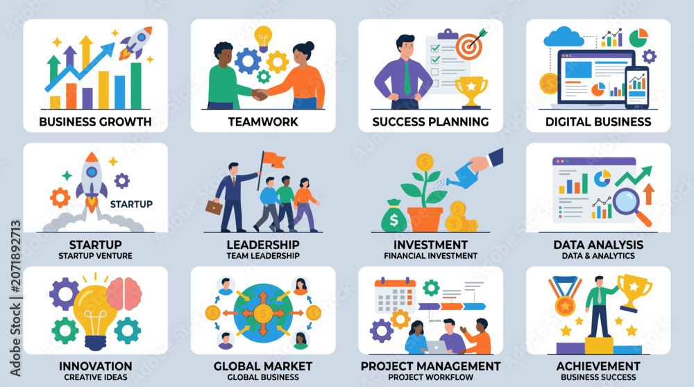Fototapeta premium Business icons, 12 success symbols, commercial concepts