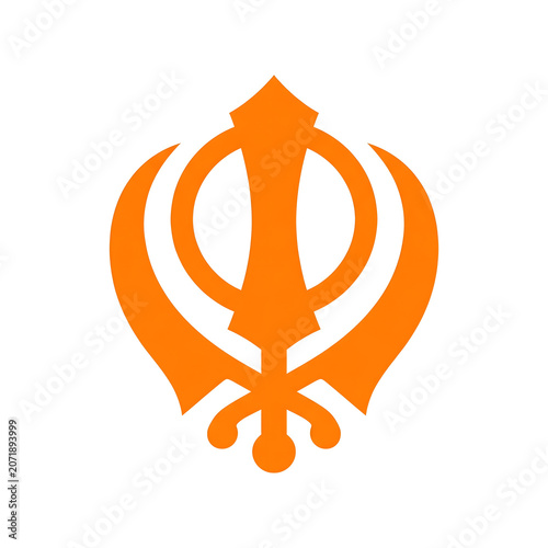 sacred sikh khanda symbol in saffron orange isolated on white background flat vector illustration