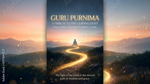 Guru Purnima glowing path toward wisdom and enlightenment illustration background artwork
