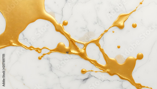 Gold Splash Paint White Marble Texture Luxury Metallic Stone Background Abstract Art
