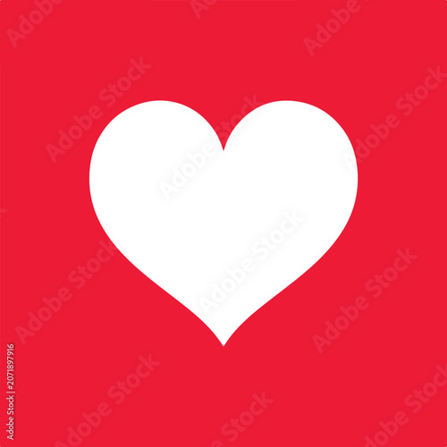 Minimalist white heart shape icon on a vibrant red background.