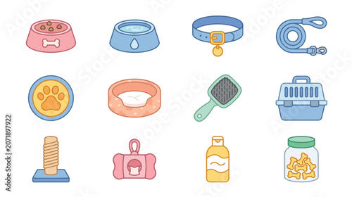 Pet Care Essentials Flat Vector Icons Collection Set