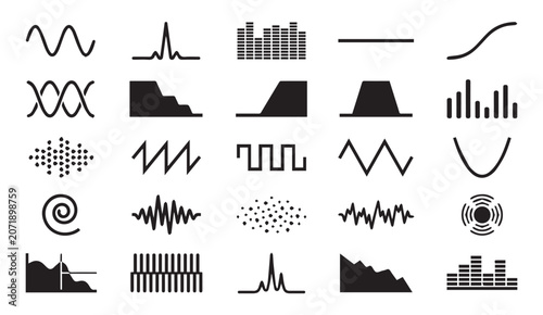Obraz na plátně Set of abstract wave frequency and data signal icons with frequency, vibration