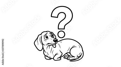 Confused Dog Lying Down with Question Mark Above Head Cartoon Illustration
