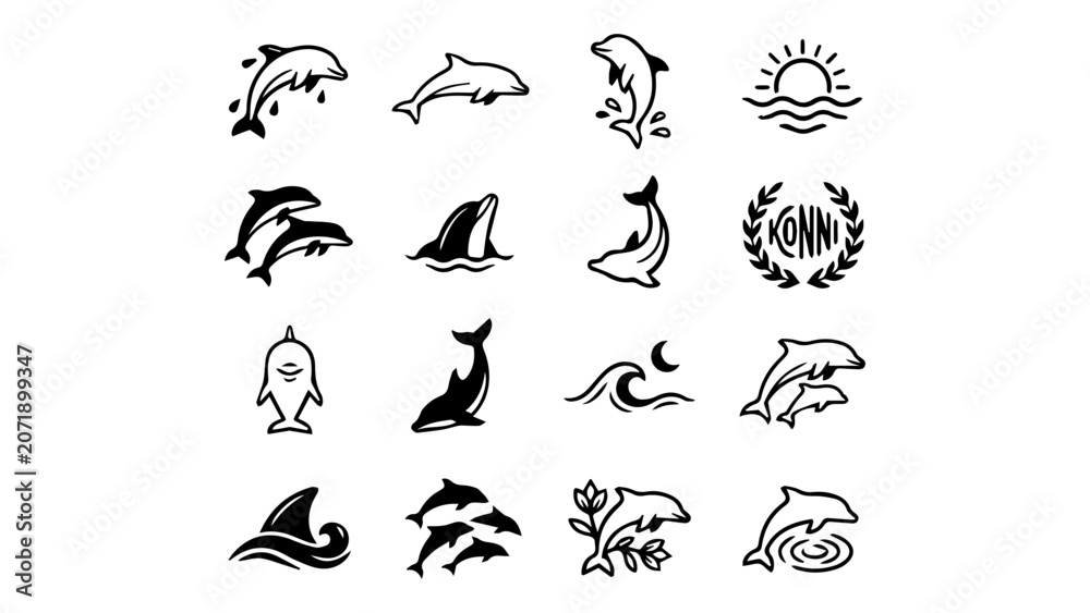 Fototapeta premium Black and white animal icons set