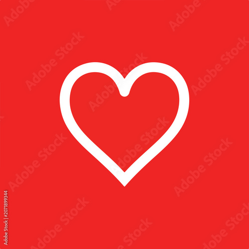 Minimalist White Outline Heart Symbol on Solid Red Background.