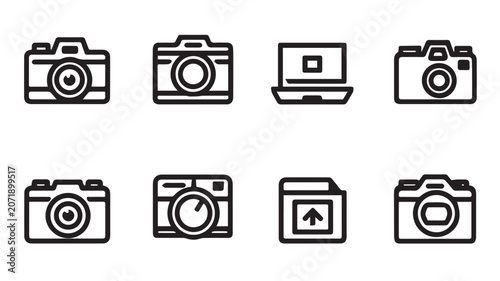 Minimalist camera outline icon set for web and app design
