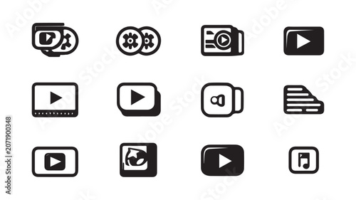 Media Player and Video Control Outline Icon Vector Pack