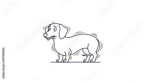 Line drawing playful dog walking on white background minimalist animal illustration