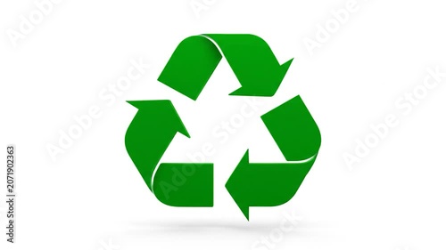 Green 3D recycling symbol isolated on a white background