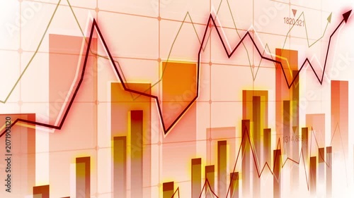 Rising stock chart with glowing blue bars and line graph, Glowing financial chart with rising bars and line graph market growth and business analytics animation