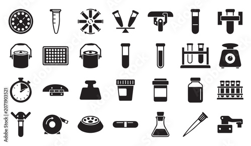 Tableau sur toile Laboratory and scientific research equipment icon collection with laboratory