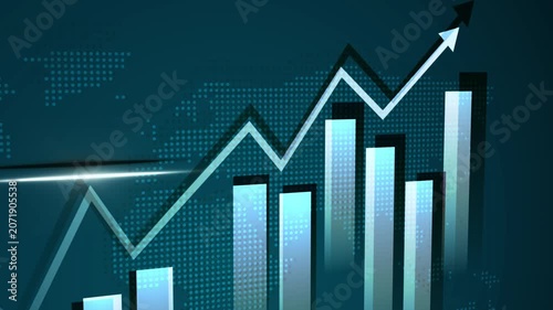 Glowing bar chart and upward line graph showing business growth modern digital look animation, Rising business chart with glowing bars