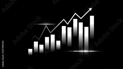 Glowing bar chart and upward line graph showing business growth modern digital look animation, Rising business chart with glowing bars