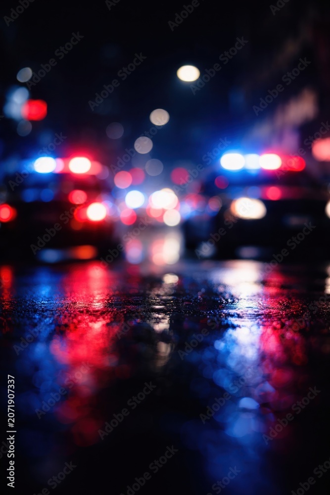 Fototapeta premium Blurred city night police lights