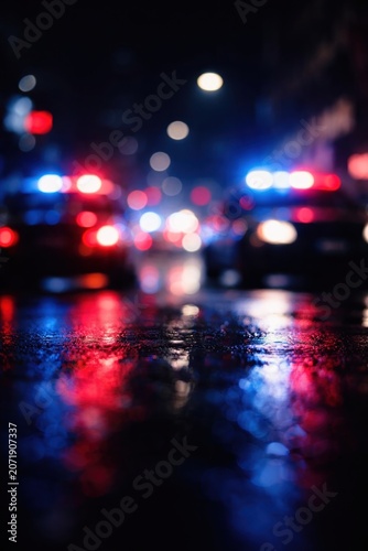 Blurred city night police lights