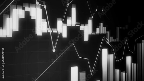 Stock market chart with bars and line graph animated, Abstract financial chart with rising bars and line graphs animation