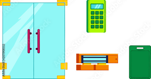 Obraz na płótnie Commercial Glass Door and Access Control Security Vector Set Featuring Frameless