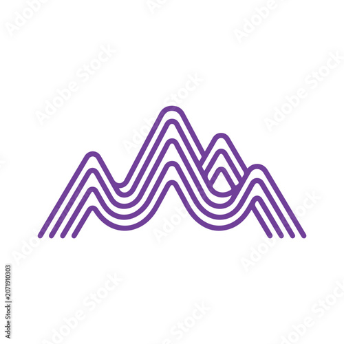 Minimalist purple line art mountain range logo icon.