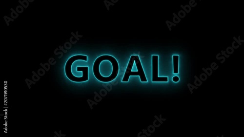 Neon colorful soccer goal text sign animation on transparent background.
