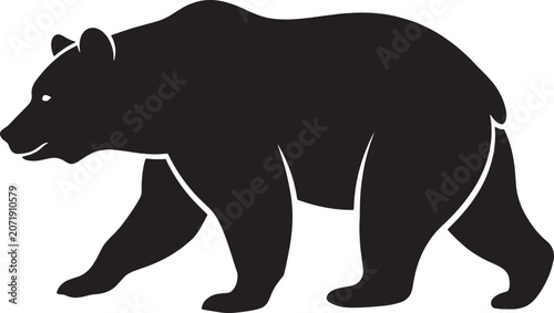Dynamic black silhouette of a large bear in motion, a clean vector drawing suitable for various design projects and wildlife themes