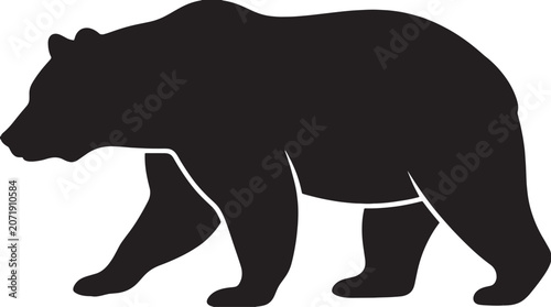 Silhouette illustration of a black bear walking from left to right, rendered in a minimalist graphic style