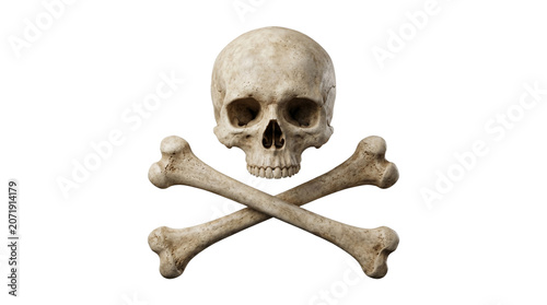 Foto Human skull and crossbones symbol death danger pirate sign skeletal remains anatomy bone medical science