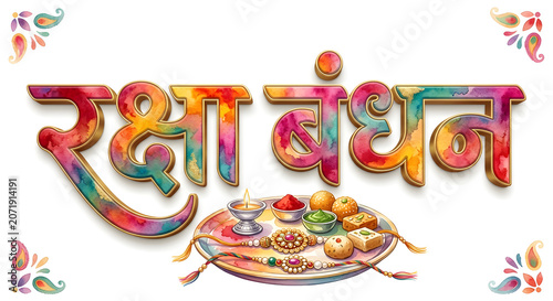 Indian festival happy raksha bandhan logo typography banner, poster card design concept on background.