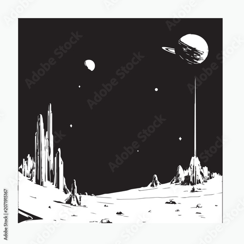outer space view with the moon