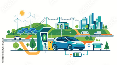 Modern Sustainable City Infrastructure with Electric Vehicle Charging Station and Renewable Energy Sources